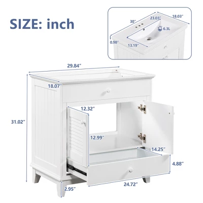 30" Bathroom Vanity With Sink And Drawers, White - ModernLuxe - Image 2