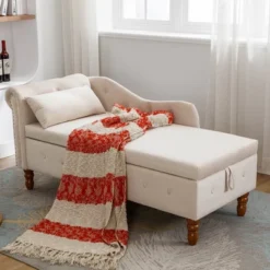 Bedroom Velvet Chaise Longue With Storage, Pillow And Nailhead Accents - ModernLuxe