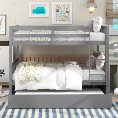 Full Over Full Bunk Bed With Trundle Bed And Ladder-ModernLuxe - Image 2