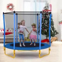 5.5 FT Kids Outdoor And Indoor Trampoline With Playpen, Basketball Hoop And Ball - ModernLuxe