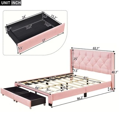 Queen Size Linen Upholstered Storage Platform Bed With Two Drawers-ModernLuxe - Image 2