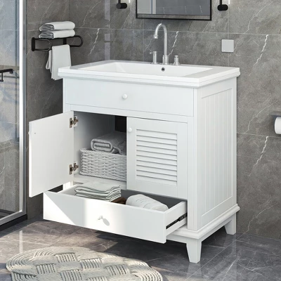 30" Bathroom Vanity With Sink And Drawers, White - ModernLuxe