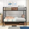 Twin Over Twin Metal Bunk Bed With Ladder And Full-Length Guardrail, Black-ModernLuxe