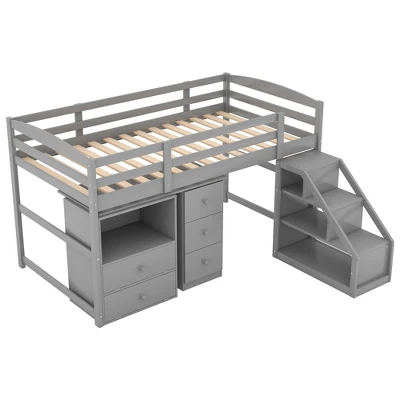 Twin Size Loft Bed With Multifunctional Movable Built-in Desk And Staircase-ModernLuxe - Image 5