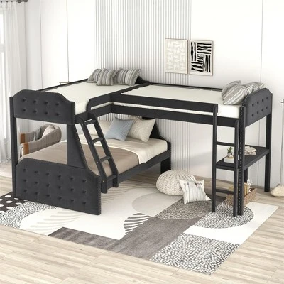 L-Shaped Twin Over Full Bunk Bed And Twin Loft Bed With Desk-ModernLuxe - Image 7