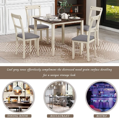5 PCS Classic Dining Table Set With 4 Upholstered Chairs-ModernLuxe - Image 4