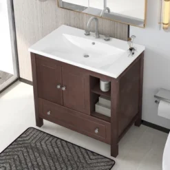 30" Bathroom Vanity With Ceramic Sink, Doors And Drawers - ModernLuxe