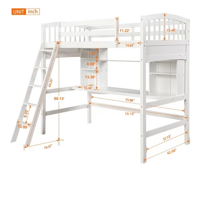 Twin Size Loft Bed With Storage Shelves, Desk And Ladder - ModernLuxe - Image 2