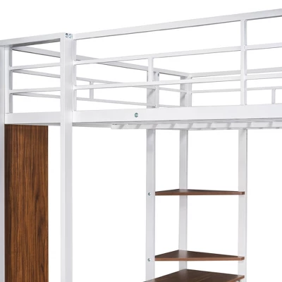 Full Size Metal Loft Bed With 2 Shelves And One Desk - ModernLuxe - Image 10