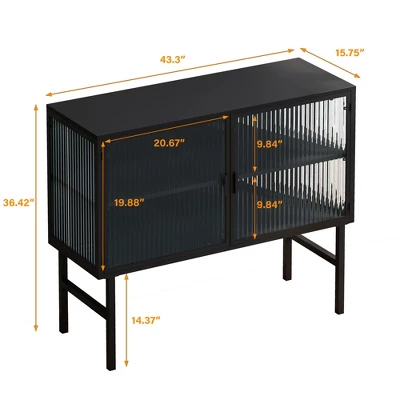 43.31" Contemporary Glass Door Cabinet With Two Levels Of Storage, Black - ModernLuxe - Image 2