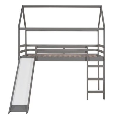 House Shape Twin Size Loft Bed With Slide, Gray - ModernLuxe - Image 4