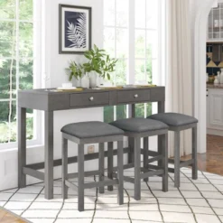 4 PCS Counter Height Dining Table Set With Socket And Padded Stools-ModernLuxe