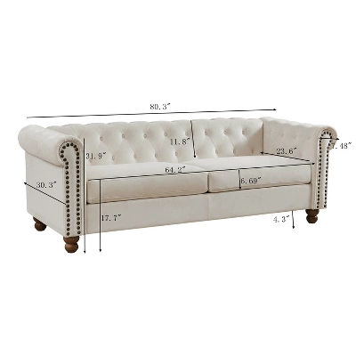 80.3" Classic Upholstered Sofa, Chesterfield Tufted Fabric Sofa Couch-ModernLuxe