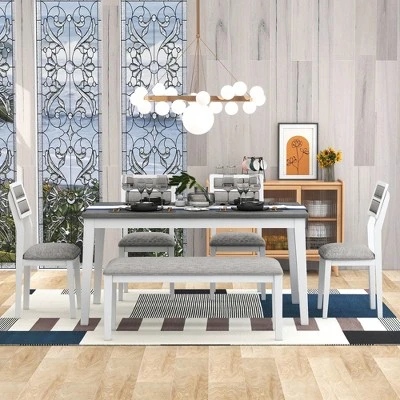 6 PCS Classic Dining Table Set With 4 Upholstered Chairs & Bench-ModernLuxe - Image 2