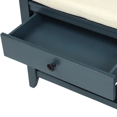 Entryway Storage Bench With Cushioned Seat, Shoe Rack And Drawers-ModernLuxe - Image 6