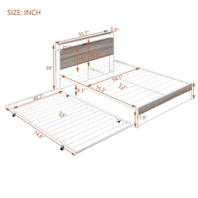 Metal Platform Bed Frame With Trundle Bed, USB Ports And Slat Support-ModernLuxe - Image 2