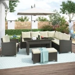 6 PCS Patio Outdoor Rattan Sectional Sofa Set, Conversation Seating Group With Cushions-ModernLuxe