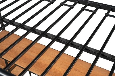 Metal Twin Size Low Loft Bed With Storage Shelf And Table, Black - ModernLuxe - Image 9