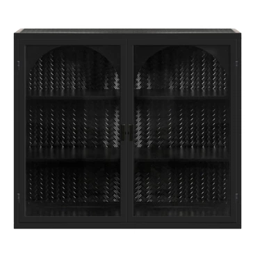 27.56" 3-Tier Storage Shelf Glass Door Wall Cabinet With Characteristic Woven Pattern - ModernLuxe - Image 3
