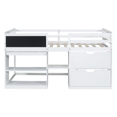 Twin Size Low Loft Bed With Rolling Desk, Shelves And Drawers - ModernLuxe - Image 4
