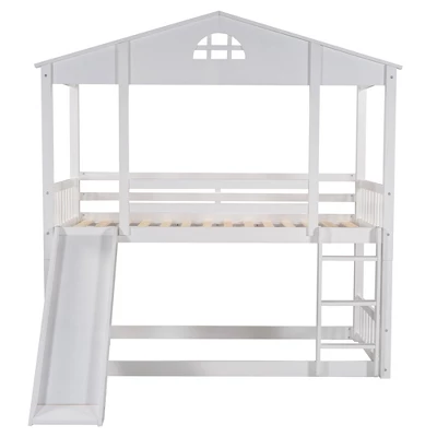 Twin Over Twin House Shaped Bunk Bed With Convertible Slide And Ladder-ModernLuxe - Image 6