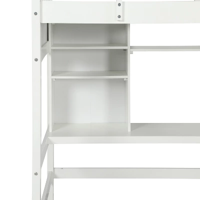 Twin Size Loft Bed With Storage Shelves, Desk And Ladder - ModernLuxe - Image 6