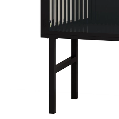 43.31" Contemporary Glass Door Cabinet With Two Levels Of Storage, Black - ModernLuxe - Image 7