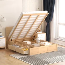 Wood Platform Bed With Underneath Storage And 2 Drawers-ModernLuxe