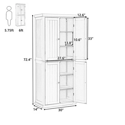 72.4" Minimalist Freestanding Kitchen Storage Cabinet Organizer, Kitchen Pantry With 4 Doors And Adjustable Shelves-ModernLuxe - Image 2