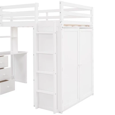 Twin Size Loft Bed With Drawers, Desk And Wardrobe-ModernLuxe - Image 9