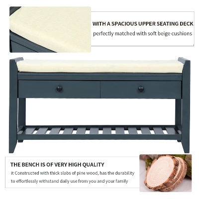 Entryway Storage Bench With Cushioned Seat, Shoe Rack And Drawers-ModernLuxe - Image 5