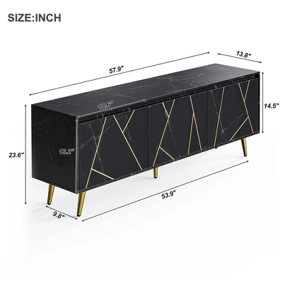 Modern TV Stand For 65" TV With Large Storage, Black - ModernLuxe - Image 2