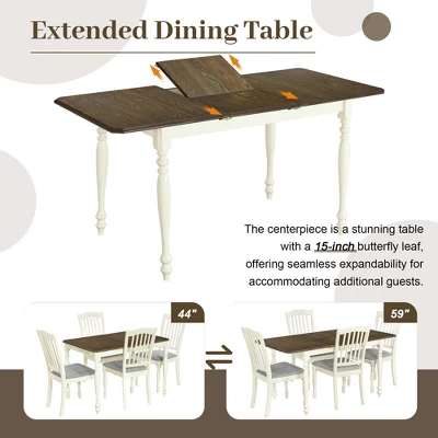 5 PCS Mid-Century Extendable Dining Table Set With 15inch Butterfly Leaf And 4 Upholstered Chairs-ModernLuxe - Image 3