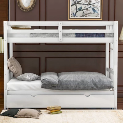 Twin Over Twin Pull-out Bunk Bed With Trundle Bed And Ladder-ModernLuxe - Image 3