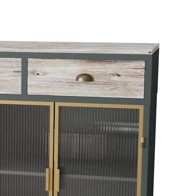 47.6" Modern Freestanding 4 Glass Door Sideboard With 3 Top Drawers, Natural - ModernLuxe - Image 8