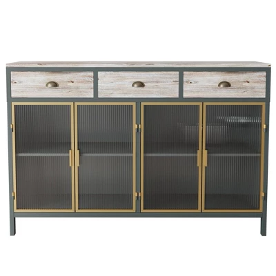 47.6" Modern Freestanding 4 Glass Door Sideboard With 3 Top Drawers, Natural - ModernLuxe - Image 4