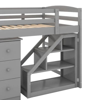 Twin Size Loft Bed With Multifunctional Movable Built-in Desk And Staircase-ModernLuxe - Image 8