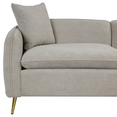 Velvet Upholstered Sofa With Armrest Pockets, 2 Pillows And Golden Metal Legs-ModernLuxe - Image 14