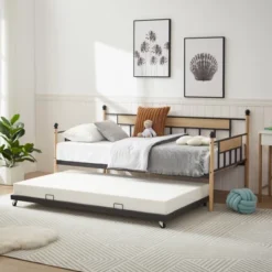 Twin Size Daybed, Metal Framed Sofa Bed With Twin Size Trundle Bed-ModernLuxe