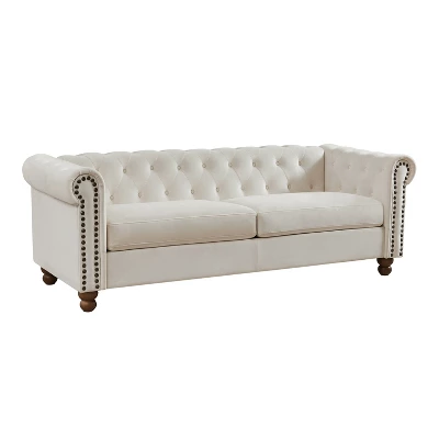80.3" Classic Upholstered Sofa, Chesterfield Tufted Fabric Sofa Couch-ModernLuxe - Image 2