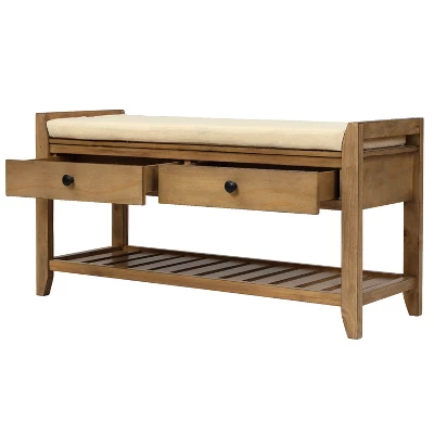 Entryway Storage Bench With Cushioned Seat, Shoe Rack And Drawers-ModernLuxe - Image 9