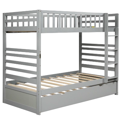 Twin Over Twin Wood Bunk Bed With Safety Rail And Movable Trundle-ModernLuxe - Image 7
