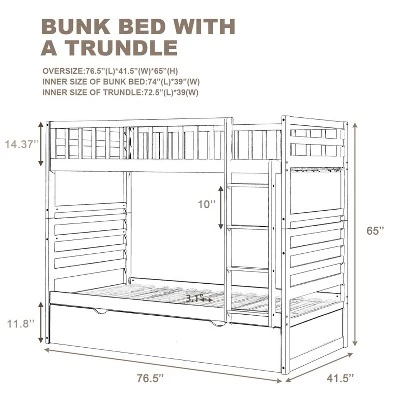 Twin Over Twin Wood Bunk Bed With Safety Rail And Movable Trundle-ModernLuxe - Image 3