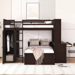 Loft Bed With Stand-Alone Bed, Shelves, Desk And Wardrobe - ModernLuxe