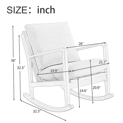 Solid Wood Rocking Chair Upholstered In Linen Fabric, Beige - ModernLuxe - Image 4