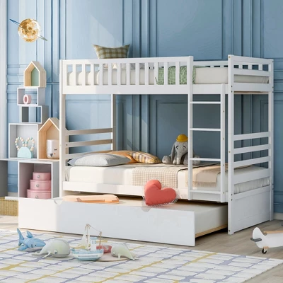 Twin Over Twin Wood Bunk Bed With Safety Rail And Movable Trundle-ModernLuxe - Image 15