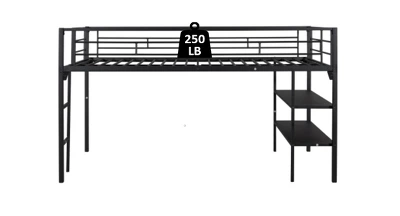 Metal Twin Size Low Loft Bed With Storage Shelf And Stairs, Black - ModernLuxe - Image 4