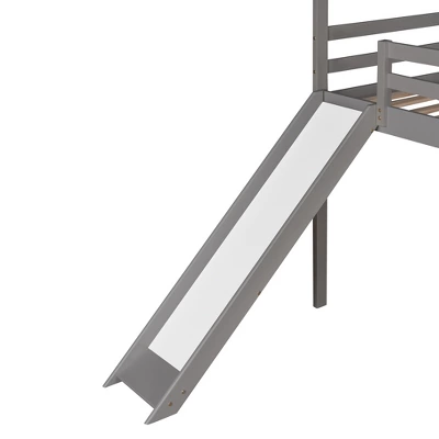 House Shape Twin Size Loft Bed With Slide, Gray - ModernLuxe - Image 10