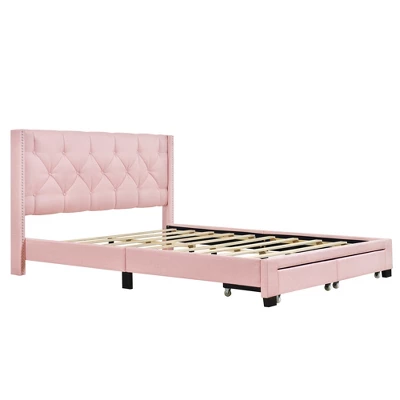 Queen Size Linen Upholstered Storage Platform Bed With Two Drawers-ModernLuxe - Image 3