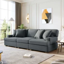 Modern Upholstered 3-Seat Sofa With 4 Pillows-ModernLuxe